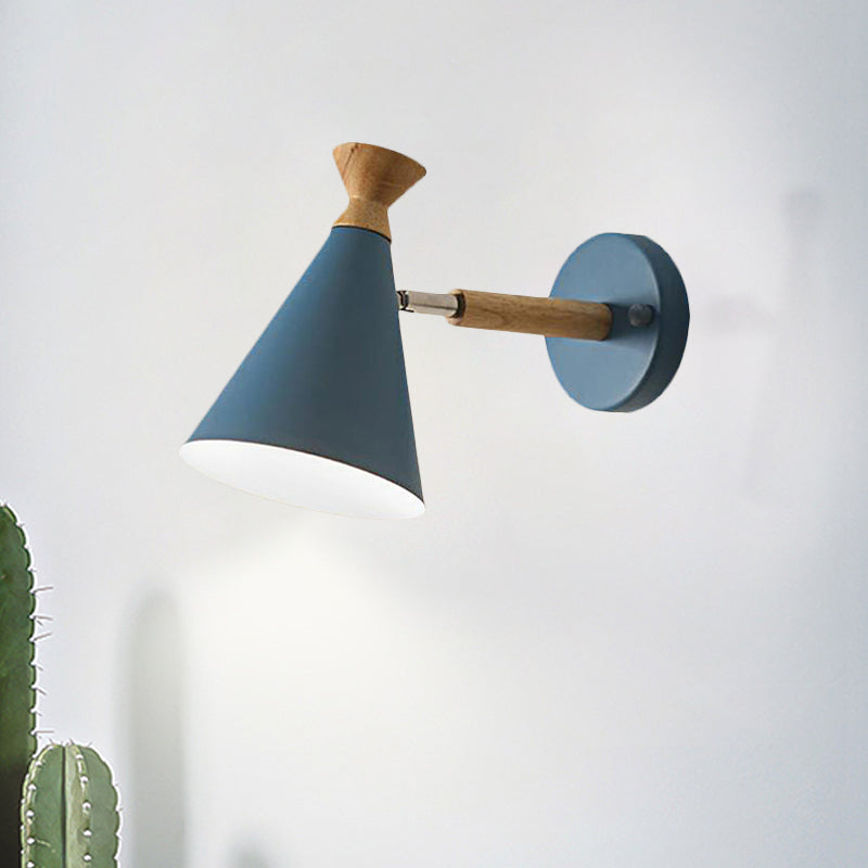 Metal Cone Shade Wall Light Nordic Style Rotatable 1 Light Bedside Reading Light in Blue/Green/Grey/White