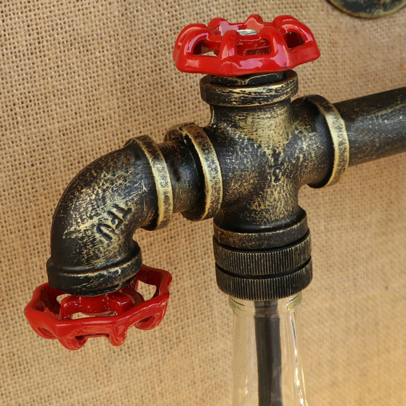 Wrought Iron Bottle Wall Light Antique 3 Lights Living Room Blue/Clear Wall Mounted Lamp with Aged Brass Pipe