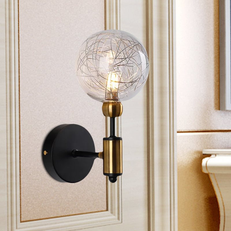 1/2 Lights Orb Wall Light Fixture Vintage Clear Glass Shade Wall Sconce Lighting in Black/Gold