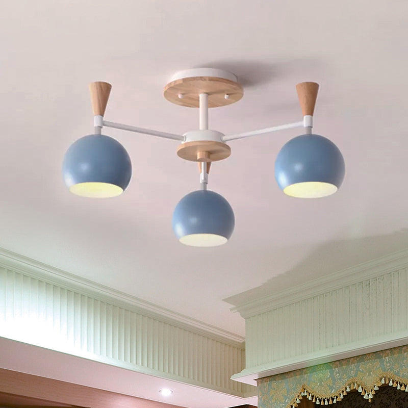 Macaron 3/6/8-Light Ceiling Lamp with Acrylic Shade Pink/Yellow/Blue Dome Semi Flush Pendant