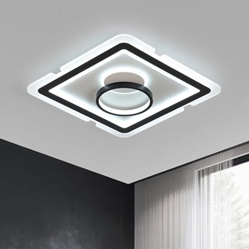 Acryl Vierkant Plafond Verlichting Hedendaagse 16 "/19.5" LED Flush Mount Light voor slaapkamer in zwart en wit