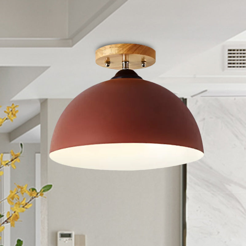 Red/Pink/White/Gray Domed Semi Flushmount Light Macaron Metal 1 Head Bedroom Semi Flush Ceiling Light, 12" W