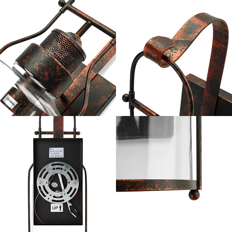 Cylinder Clear Glass Wall Mounted Lamp Industrial Single Bulb Living Room Sconce Light in Black/White/Rust with Cage