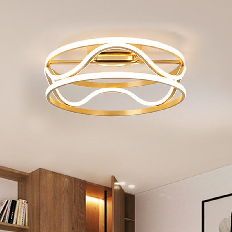 Luz de techo de montaje de montura de tambor Modernismo Metal Gold Led Techo Monteado para dormitorio en cálido/blanco, 18 "/23.5" W