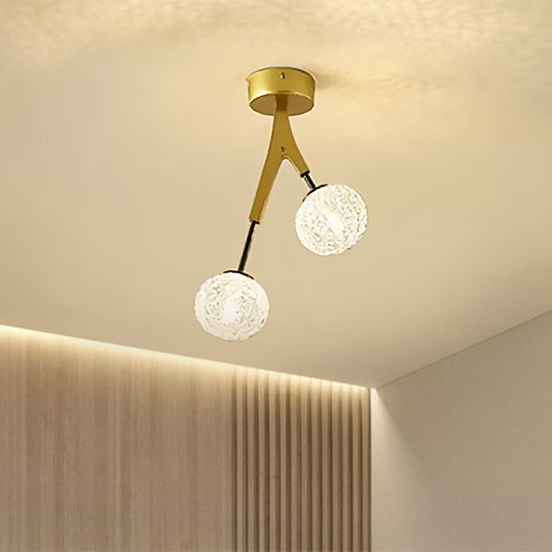 Luminaire semi-encastré à boule tissé à la main, plafonnier moderne à 1 tête, finition dorée