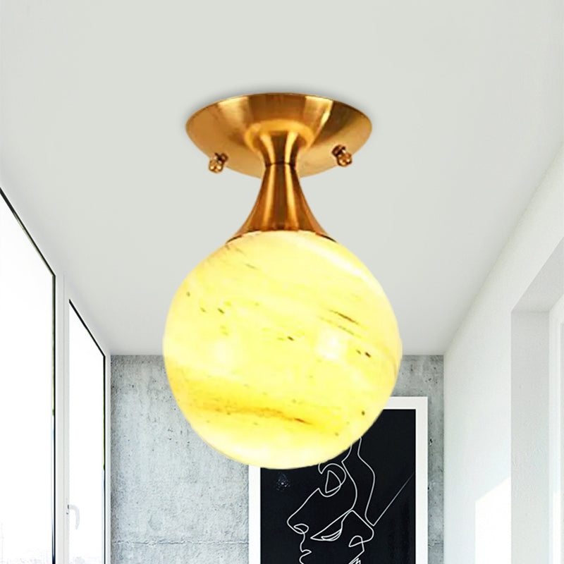 Éclairage semi-monté en verre blanc-jaune/gris-bleu/gris fumé avec abat-jour orbe, plafonnier nordique à 1 ampoule, encastré pour Foyer