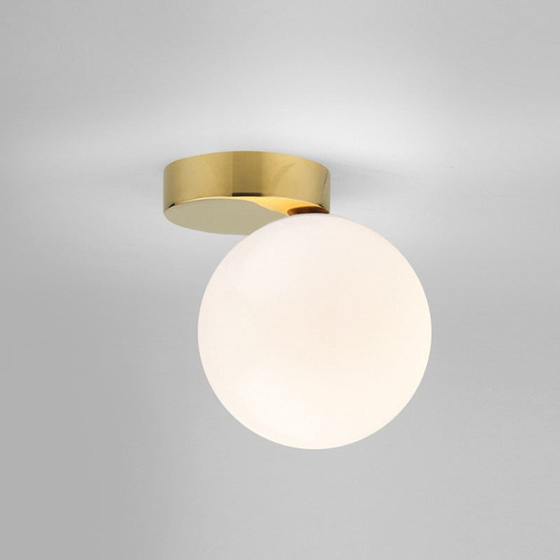 Plafonnier globe en verre blanc, luminaire nordique à 1 ampoule, finition dorée