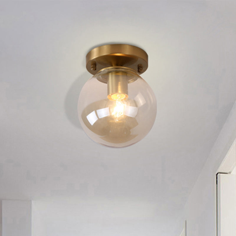 Blue/Tan Spherical Flushmount Light Minimalism Glass 1 Head Balcony Ceiling Light Flush Mount