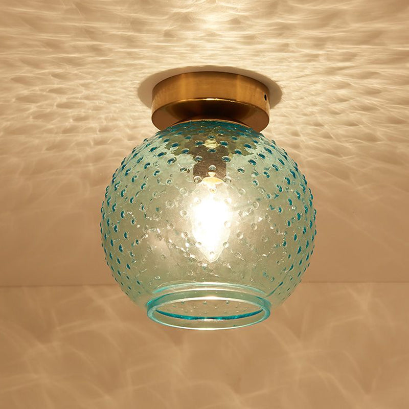 Plafonnier encastré en verre rose/jaune/bleu/transparent avec abat-jour globe minimalisme, luminaire monté au plafond pour foyer à 1 lumière