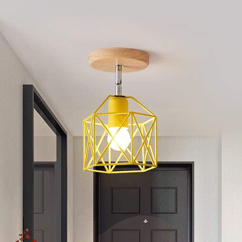 Lámpara de techo hexagonal gris/blanco/rosa/amarillo/azul/verde, lámpara de techo modernista de Metal de 1 cabezal, montaje semiempotrado para dormitorio