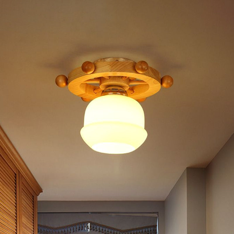 White Glass Flush Fixture Nordic 1 Light Flushmount Ciling Light with Wheel Backplate for Bathroom