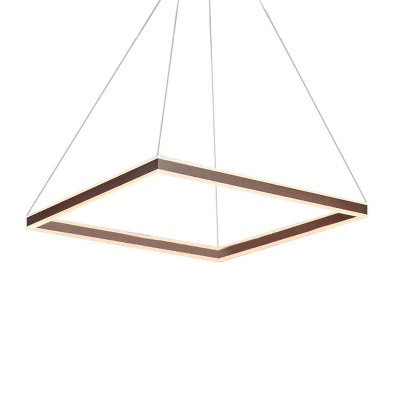 Square Ceiling Pendant Modern Acrylic 1/2/3-Head LED Brown Chandelier Light in Warm/White Light