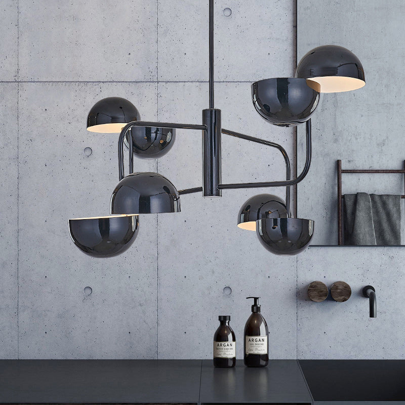 8-köpfige Bürodecke Anhänger mit Kuppel Eisen Schatten moderner schwarzer LED-Kronleuchter Licht