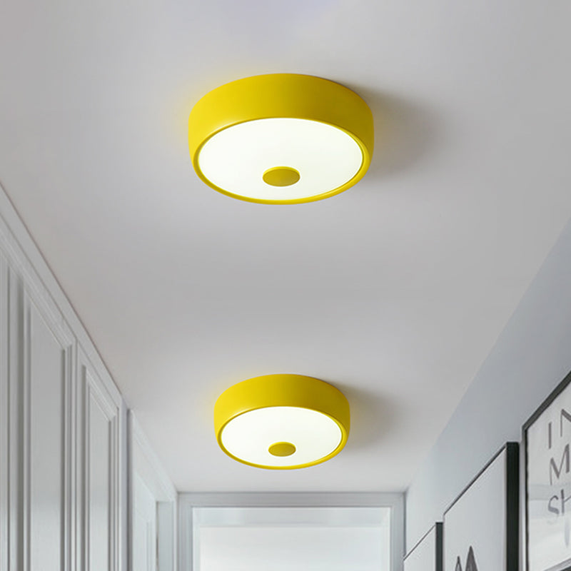 Macaron Drum Lampada da incasso a soffitto in metallo a LED per cameretta dei bambini Illuminazione da incasso in nero/verde/rosa/giallo con diffusore in vetro smerigliato