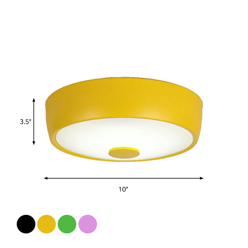 Macaron Drum Lampada da incasso a soffitto in metallo a LED per cameretta dei bambini Illuminazione da incasso in nero/verde/rosa/giallo con diffusore in vetro smerigliato
