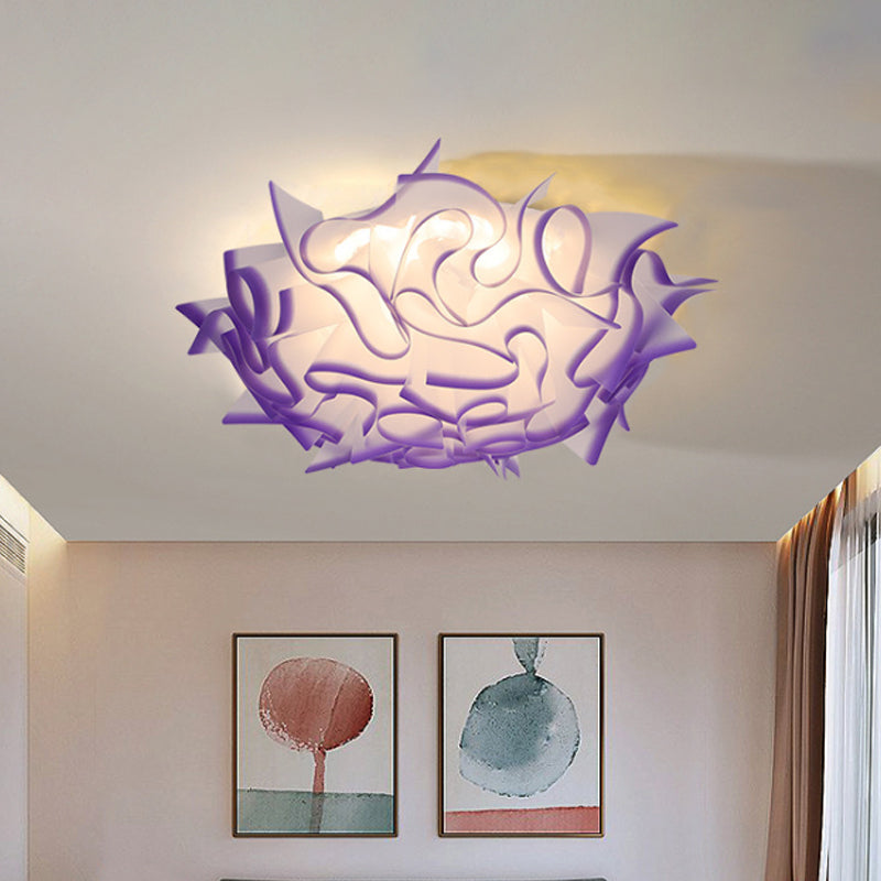 Acrylic Bloom Flush Ceiling Lamp Contemporary Led Ceiling Light Fixture in Blue/Brown/Orange
