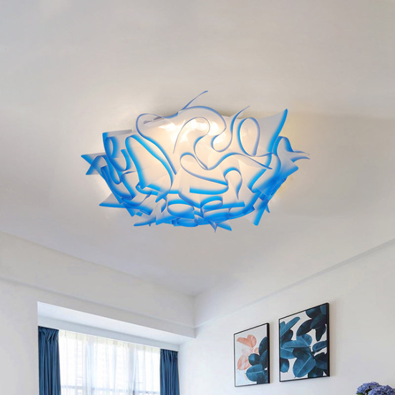 Acrylic Bloom Flush Ceiling Lamp Contemporary Led Ceiling Light Fixture in Blue/Brown/Orange