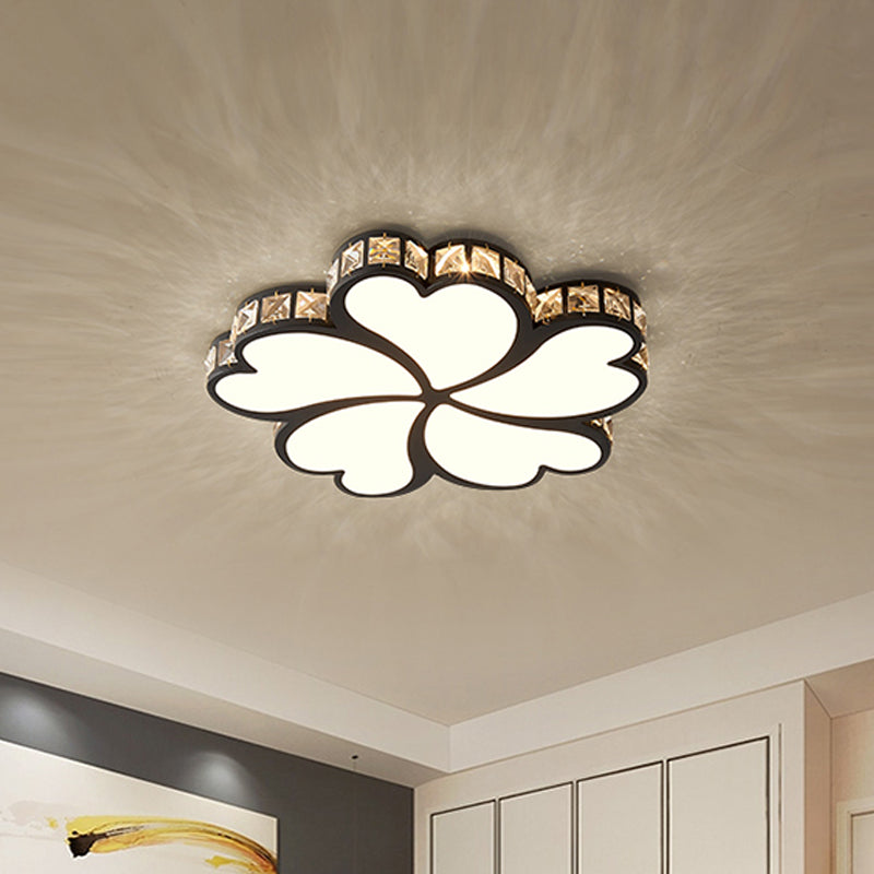 Metal Clover Flush Mount Lighting con Clear K9 Crystal Led Contemporary Massimale Flush Light in Nero / Bianco
