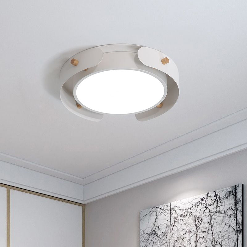 Nordisch Stil Rund Deckenlampe Metall Weiß/Braun Flush Mount Licht mit Diffuser, 16 "/19.5" W