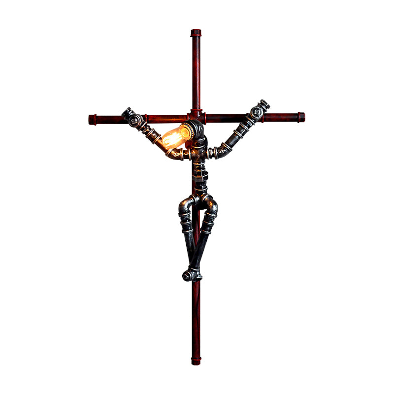 Apliques de pared en forma de cruz steampunk con diseño de robot 1 lámpara de pared metálica ligera en plata envejecida para interiores