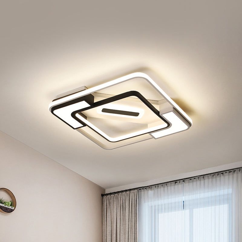 Led gerahmte Unterputzleuchte mit Diffusor Modern Metall Innenraumdecke Flush Licht in Schwarz und Weiß, 16 "/19.5" /35.5 " W