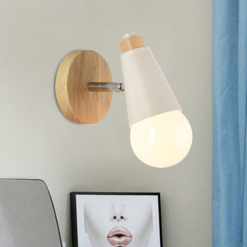Nordic Sweet Cone Wall Light Rotatable 1 Light Wall Sconce with Metal/Wood Backplate for Child Bedroom