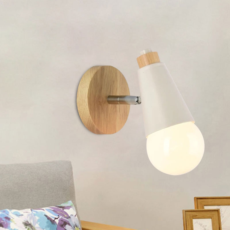 Nordic Sweet Cone Wall Light Rotatable 1 Light Wall Sconce with Metal/Wood Backplate for Child Bedroom