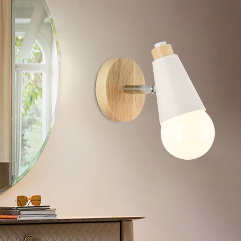 Nordic Sweet Cone Wall Light Rotatable 1 Light Wall Sconce with Metal/Wood Backplate for Child Bedroom