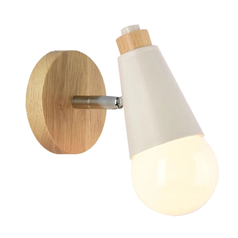 Nordic Sweet Cone Wall Light Rotatable 1 Light Wall Sconce with Metal/Wood Backplate for Child Bedroom