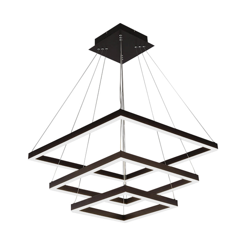 Square/Rectangular Acrylic Chandelier Pendant Simple LED 3/5 Lights Brown Ceiling Lighting Fixture