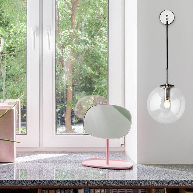 Round Clear Glass Wall Mounted Lamp Industrial Single Bulb Bedroom Vanity Sconce in Chrome/Brass/Black, 6"/8" Wide