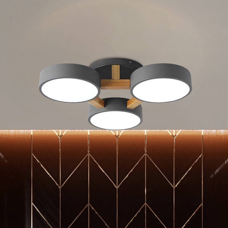 Macaron Tambor Sombra Lámpara Techo Acrílico 3/4/5 Cabezales Verde/Gris/Blanco Led Semi-Luz de techo para dormitorio