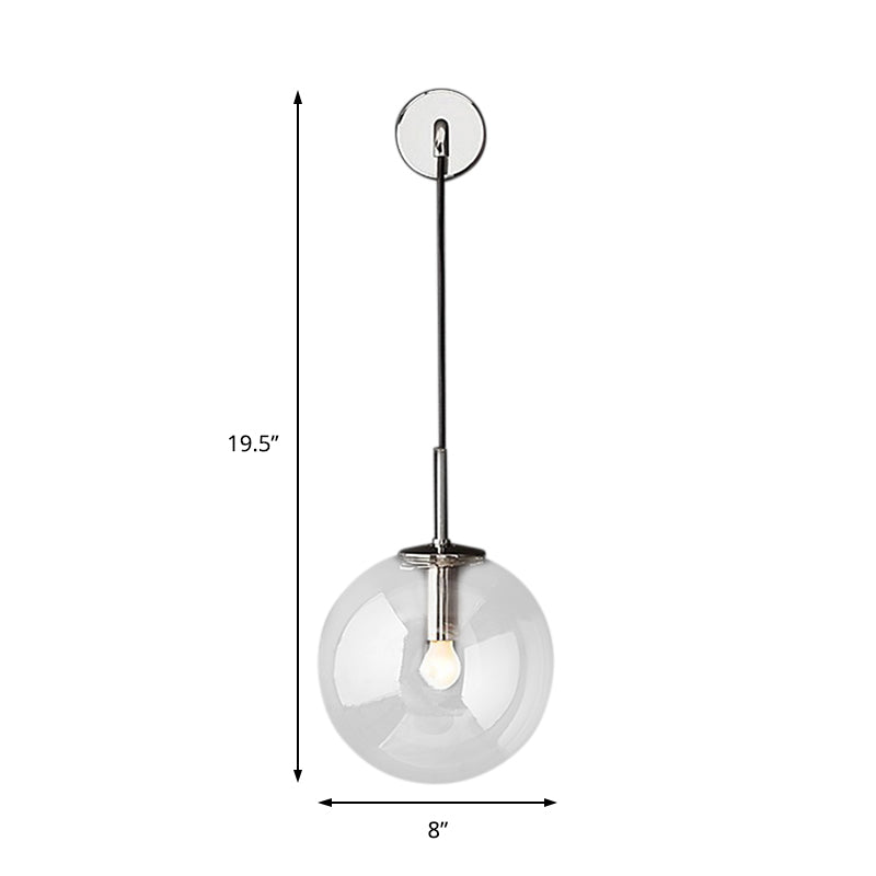 Round Clear Glass Wall Mounted Lamp Industrial Single Bulb Bedroom Vanity Sconce in Chrome/Brass/Black, 6"/8" Wide