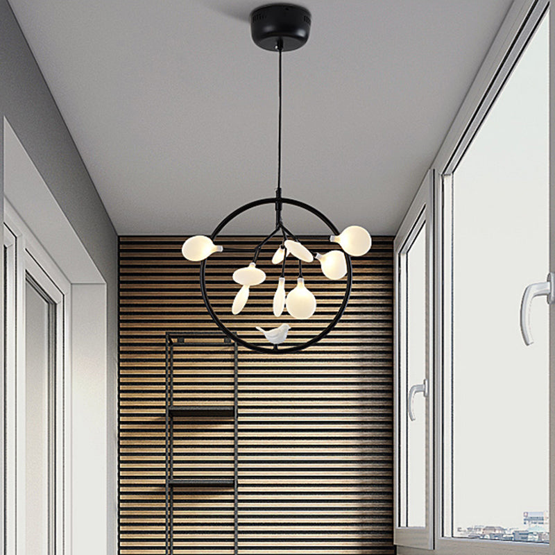 Balcón de ramita Luz colgante con pájaro deco de metal de metal moderno