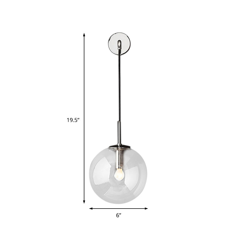 Round Clear Glass Wall Mounted Lamp Industrial Single Bulb Bedroom Vanity Sconce in Chrome/Brass/Black, 6"/8" Wide