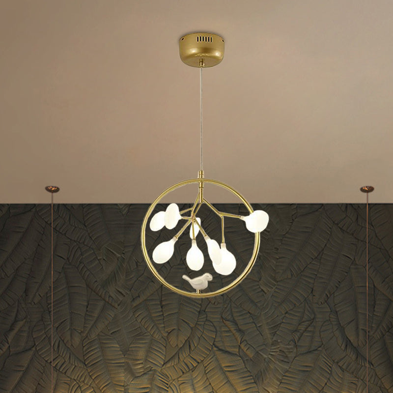 Balcón de ramita Luz colgante con pájaro deco de metal de metal moderno