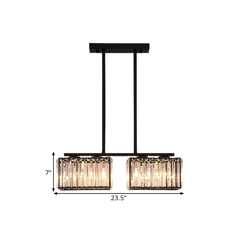 4/6/8 Heads Island Chandelier Contemporary Cuboid Shade Clear Crystal Hanging Light Fixture in Black
