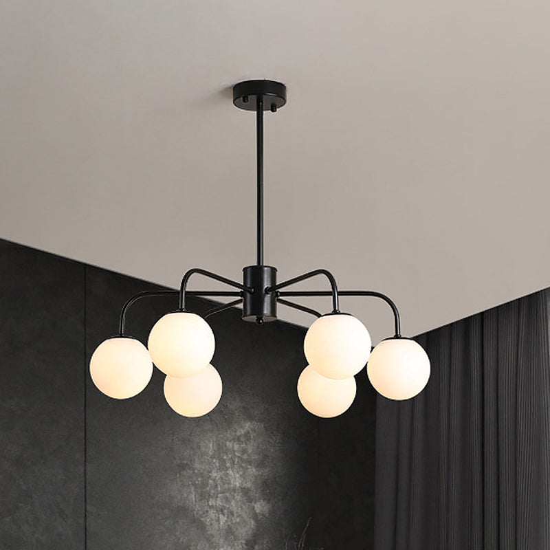 Weißglas Globe Kronleuchter Modernist mit radialem Design 6/8/10 Lichter hängende Deckenlicht mit gebogenem Arm