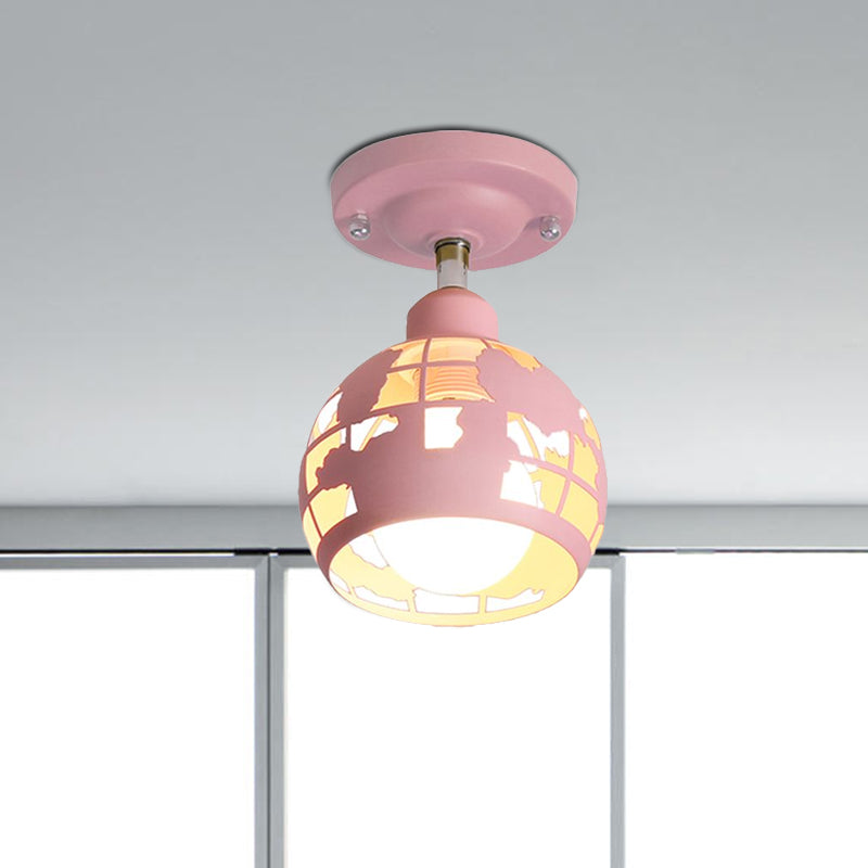 Pink/Yellow/Blue Domed Semi-Flush Light Modern Metal 1 Head Lighting Fixture for Hallway