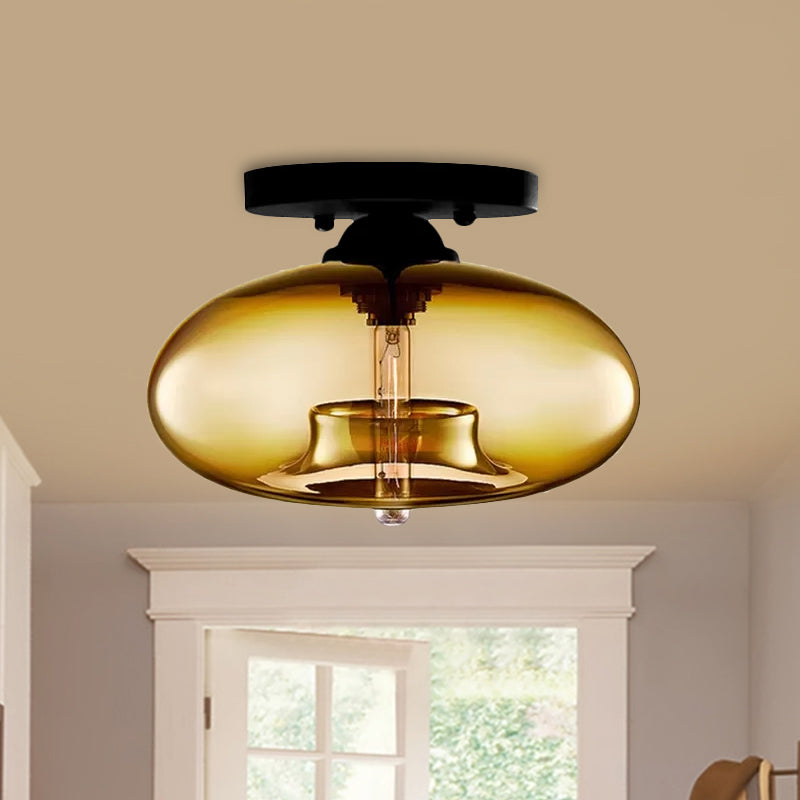 Lampe encastrée ovale en verre, Style Simple, 1 lumière claire/ambre/fumée, plafonnier pour couloir