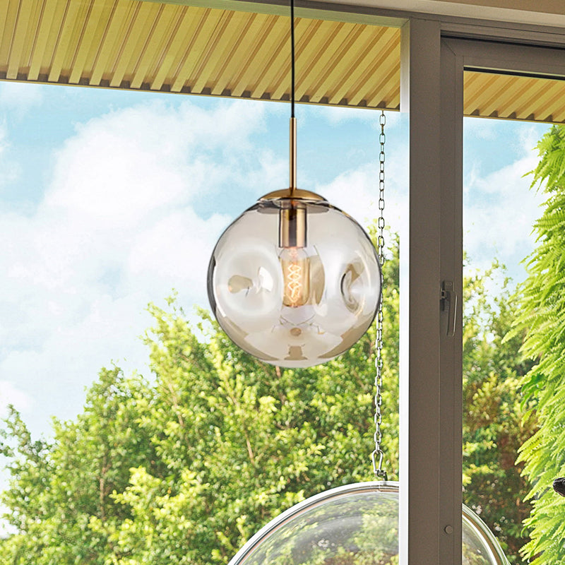 Pendre de style moderne 1 Bulbe Lumière avec une teinte en verre concave Silver / Red Global Hanging Lightture pour le restaurant