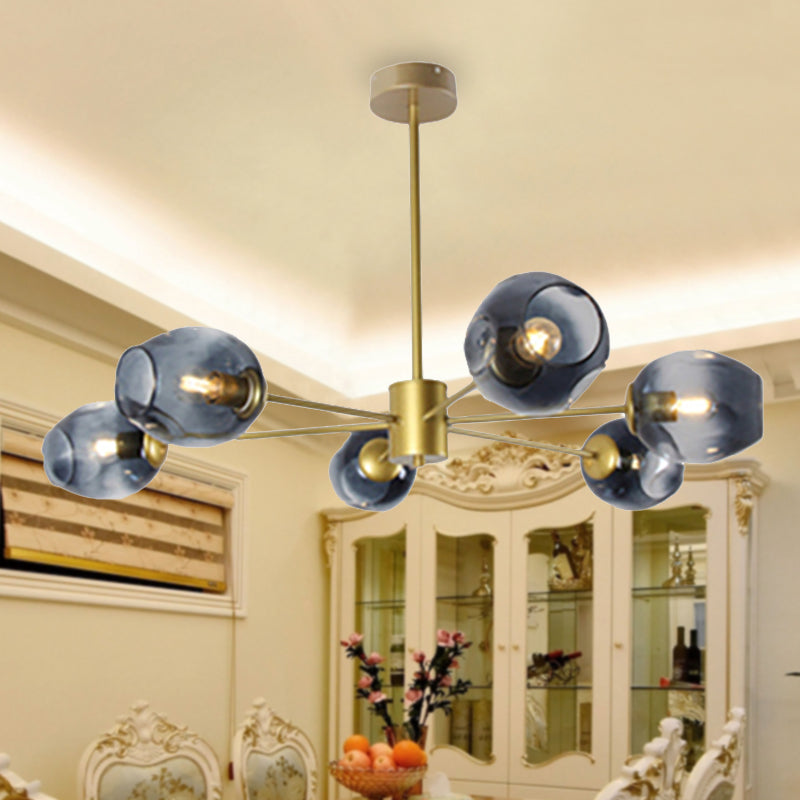 Gold Branch Chandelier Lighting Post Modern 6/8 Lights Light Blue/Clear/Amber Glass Ceiling Suspension Lamp