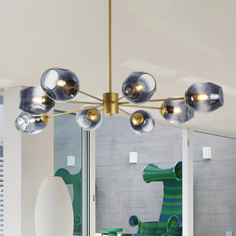 Gold Branch Chandelier Lighting Post Modern 6/8 Lights Light Blue/Clear/Amber Glass Ceiling Suspension Lamp
