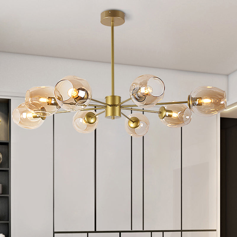 Gold Branch Chandelier Lighting Post Modern 6/8 Lights Light Blue/Clear/Amber Glass Ceiling Suspension Lamp