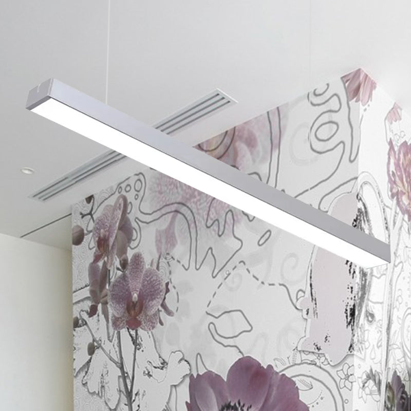 23,5 "/35,5"/47 "Lange LED Hängende Beleuchtung mit schlanker rechteckiger linearer Metallschatten Minimaler Silber/Weiß -Weiß -Deckenlampe, 5"/8 "/12" breit