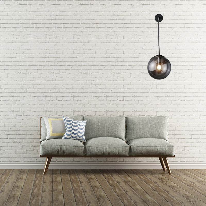 Modern Spherical Wall Lighting Fixture 1 Bulb Smoked Glass Sconce Light in Black/Brass for Living Room, 8"/10"