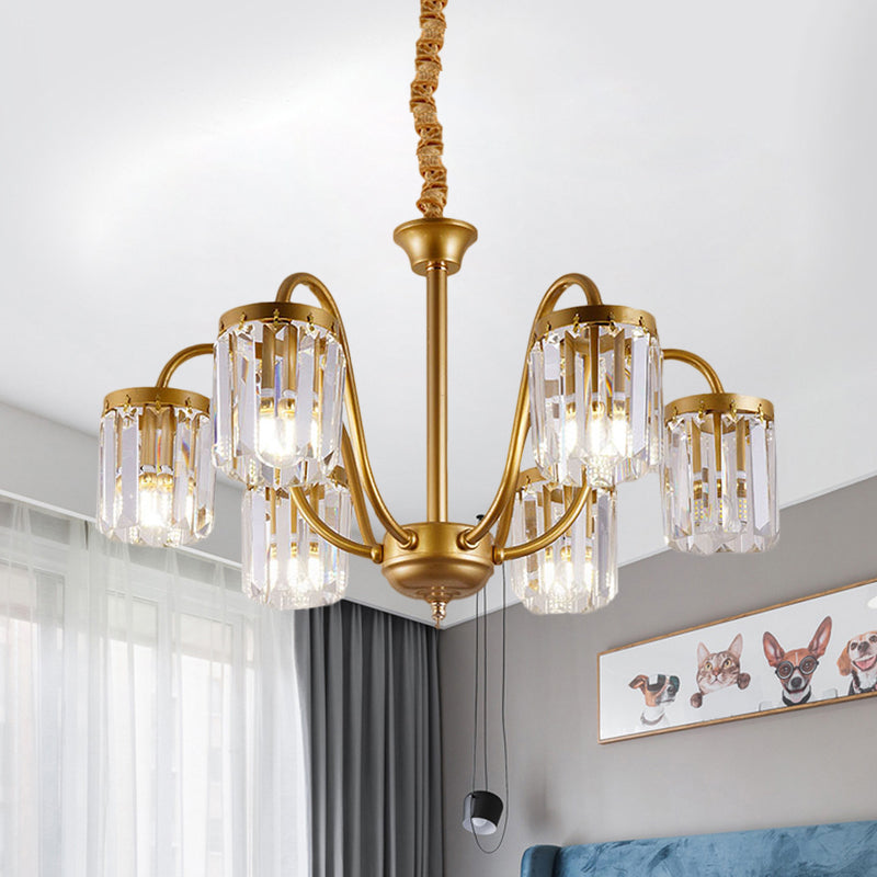 Post moderne cilinder hanger kroonluchter kristalprisma's 6/8 koppen woonkamer hangende verlichting in goud