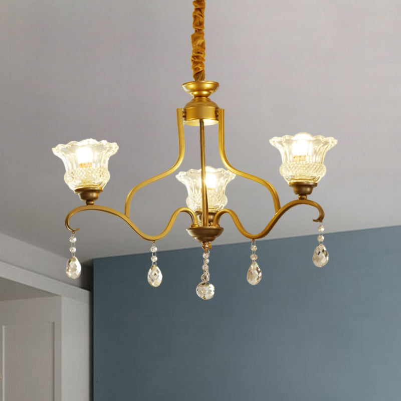 Gold 3/6/8 Lights Ceiling Chandelier Traditional Crystal Glass Floral Shade Parlour Suspension Lamp