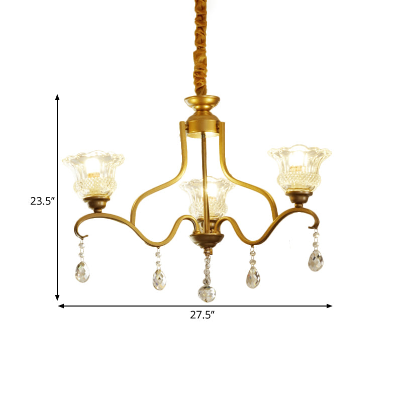 Gold 3/6/8 Lights Ceiling Chandelier Traditional Crystal Glass Floral Shade Parlour Suspension Lamp