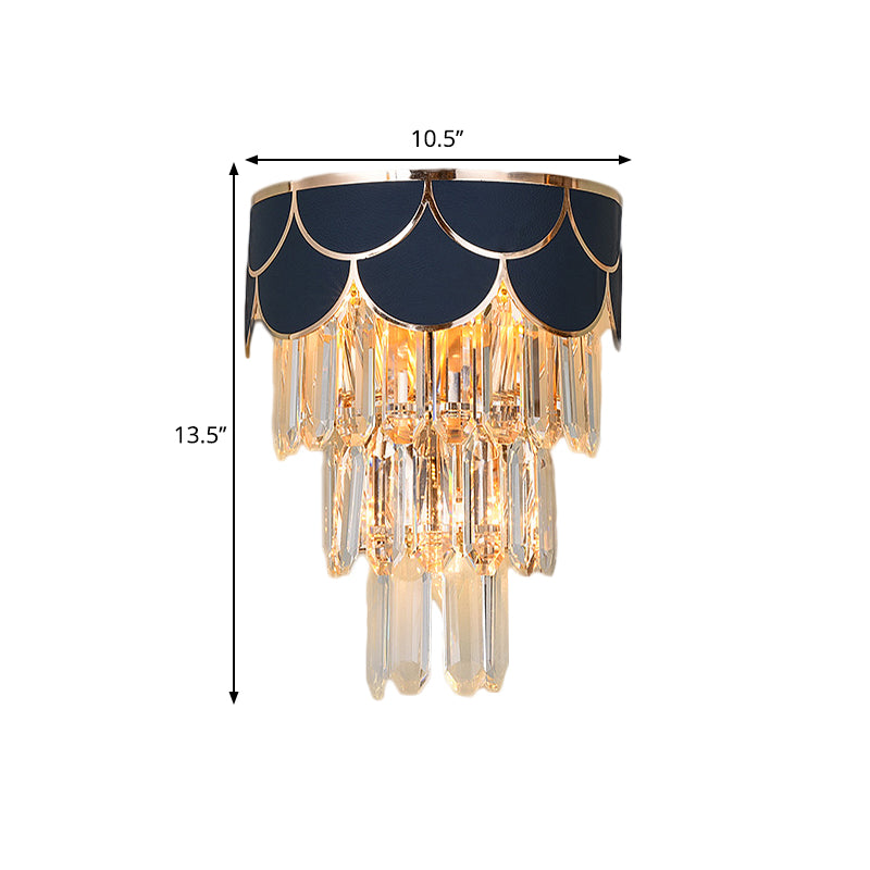 Sala de estar escalonada Sala de pared Splectangle Crystal 3 cabezas Idea de iluminación de pared contemporánea en negro